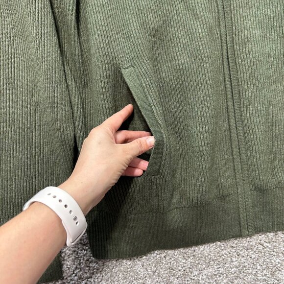Roundtree & Yorke Sz L Green Full-Zip Ribbed Sweater With Suede Shoulder Patches - Picture 3 of 9